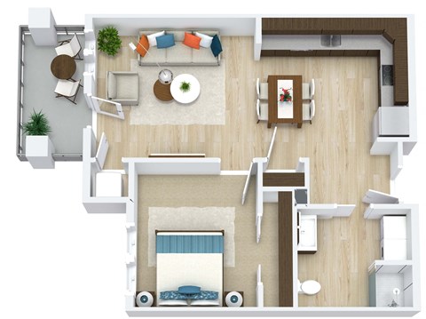 Floor plan for 1 bed, 1 bath, 724 sqft